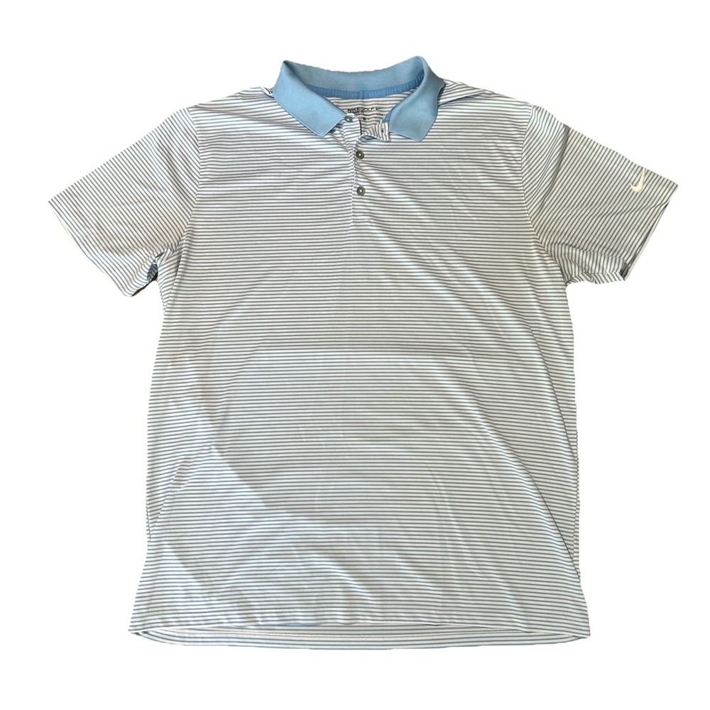 NIKE GOLF DRI FIT TOUR PERFORMANCE POLO SHIRT Sz Mens XL Blue w White Stripe